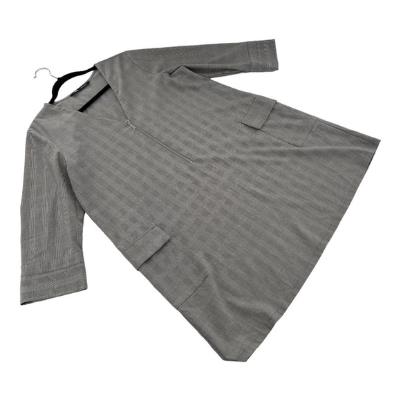 Zara Gray V-neck Zippered Front Shift Dress 3/4 Sleeve size L - Picture 5 of 13